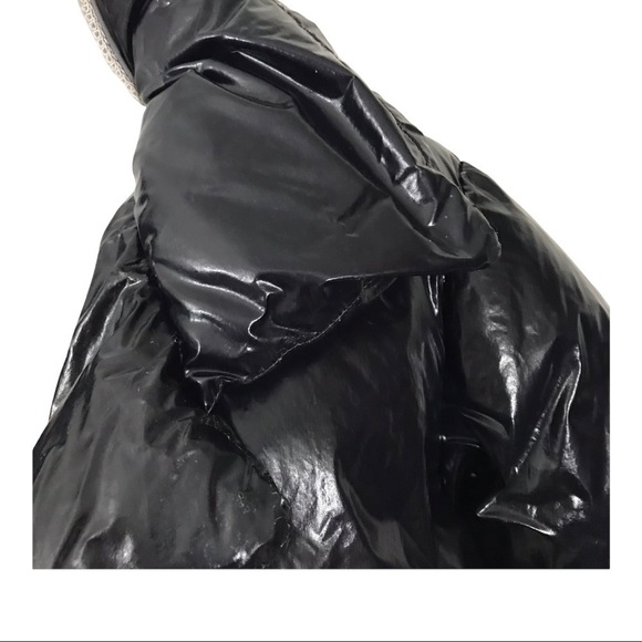 Bacon Women Small Black Shiny Pocketed Zippered Hooded Down Puffer Jacket - Picture 10 of 16